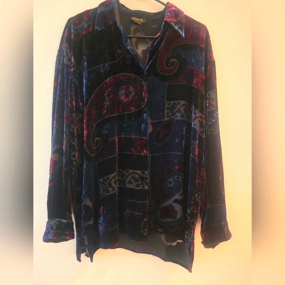Colorful Velvet Button-Up Shirt